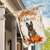 Hello Fall French Bulldog Dog Flag Maple Leaves Orange Pumpkin Autumn Flag | Teecentury.com