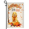 Hello Fall Golden Retriever Dog Flag Maple Leaves Orange Pumpkin Autumn Flag | Teecentury.com