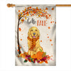 Hello Fall Golden Retriever Dog Flag Maple Leaves Orange Pumpkin Autumn Flag | Teecentury.com