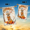 Hello Fall Labrador Dog Flag Maple Leaves Orange Pumpkin Autumn Flag | Teecentury.com