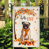 Hello Fall Pug Dog Flag Maple Leaves Orange Pumpkin Autumn Flag | Teecentury.com