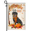 Hello Fall Rottweiler Dog Flag Maple Leaves Orange Pumpkin Autumn Flag | Teecentury.com