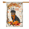 Hello Fall Rottweiler Dog Flag Maple Leaves Orange Pumpkin Autumn Flag | Teecentury.com