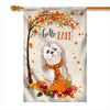 Hello Fall Shih Tzu Dog Flag Maple Leaves Orange Pumpkin Autumn Flag | Teecentury.com
