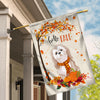 Hello Fall Shih Tzu Dog Flag Maple Leaves Orange Pumpkin Autumn Flag | Teecentury.com