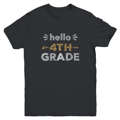 Hello Fourth Grade Back To School 1st Day Leopard Kids Youth Youth Shirt | Teecentury.com