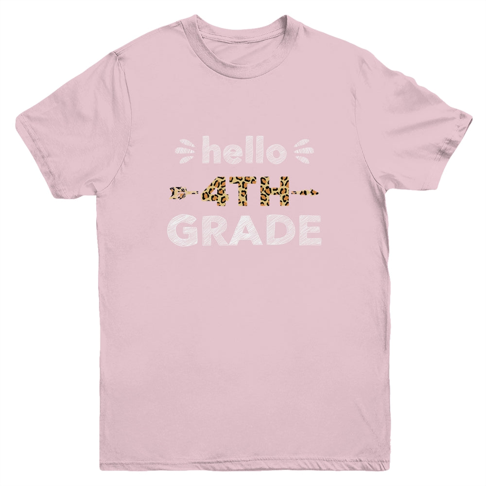 Hello Fourth Grade Back To School 1st Day Leopard Kids Youth Youth Shirt | Teecentury.com