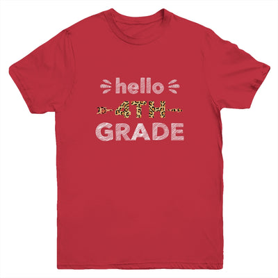 Hello Fourth Grade Back To School 1st Day Leopard Kids Youth Youth Shirt | Teecentury.com