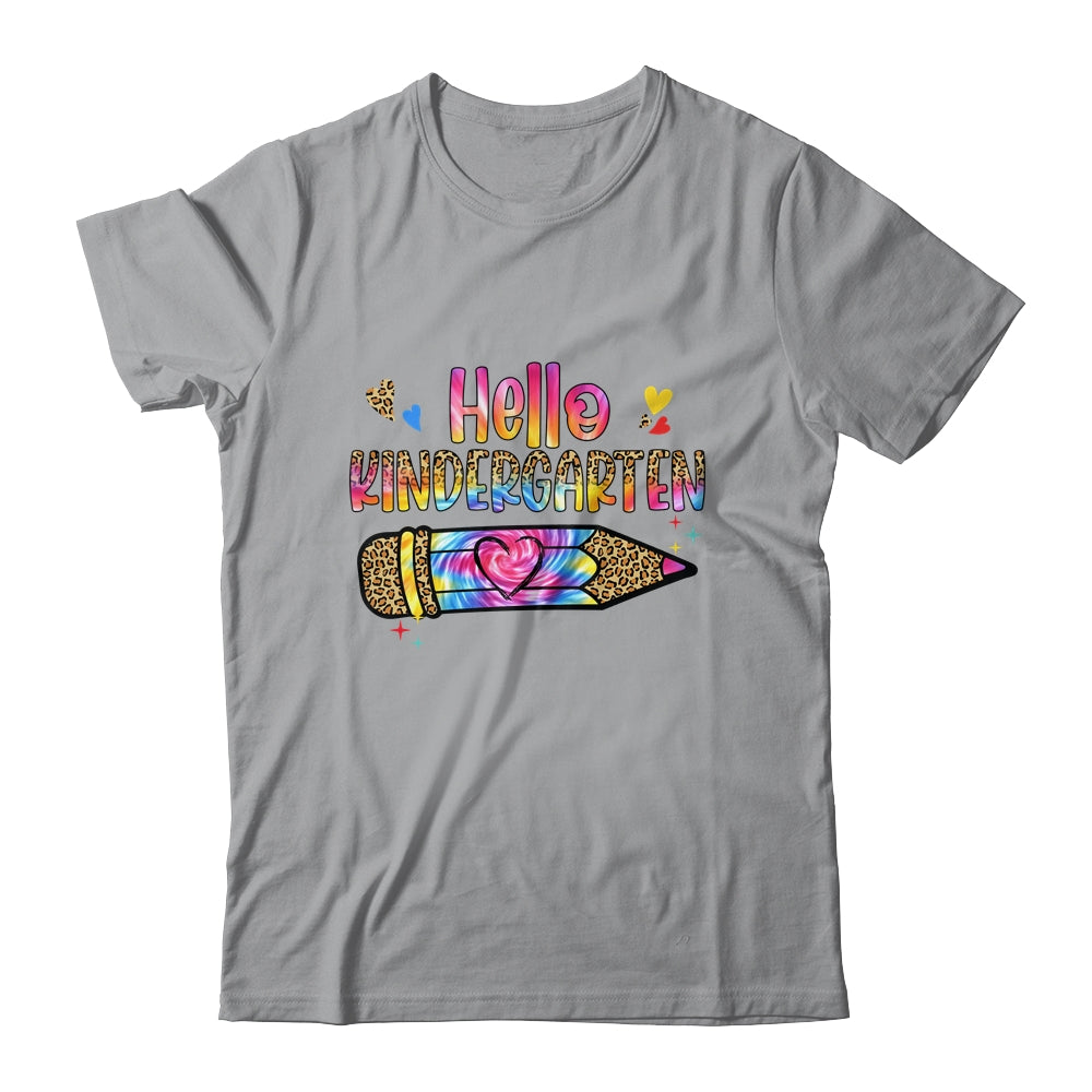Hello Kindergarten Leopard Tie Dye Pencil Cute Teacher Shirt & Hoodie | teecentury