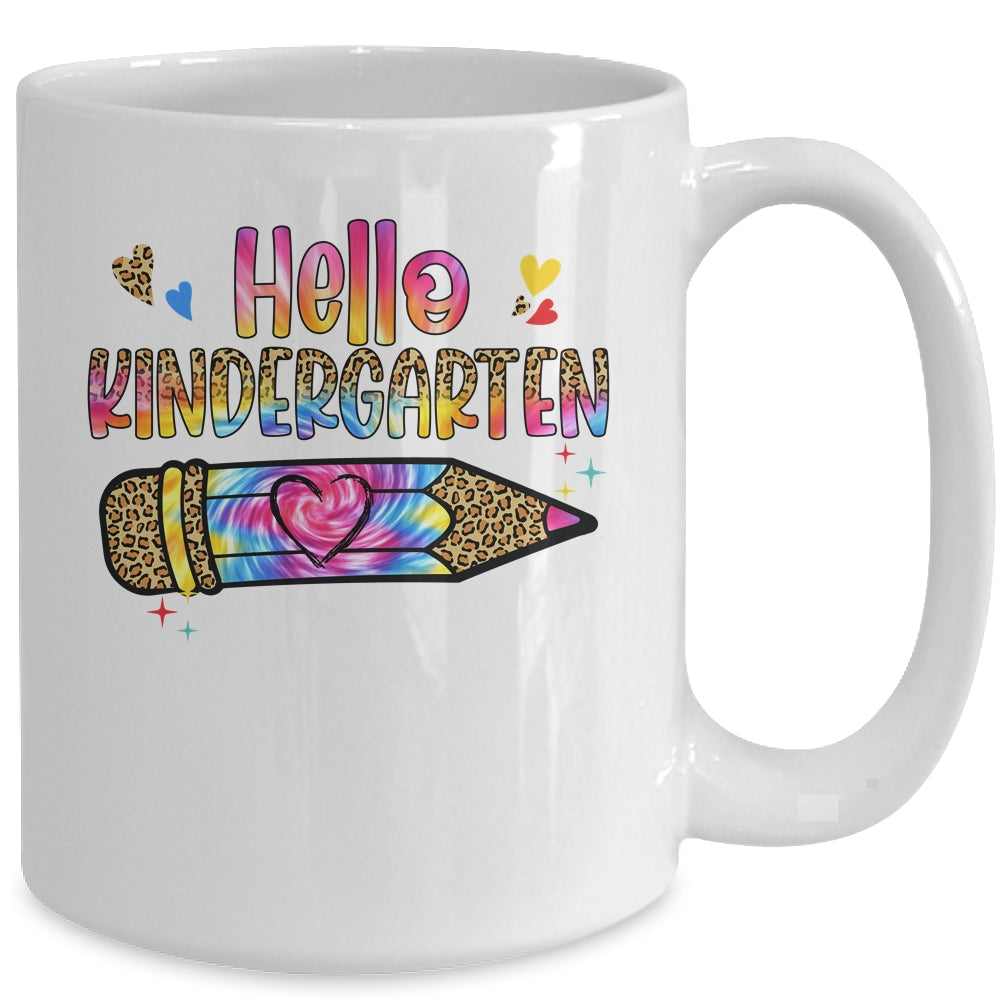 Hello Kindergarten Leopard Tie Dye Pencil Cute Teacher Mug | teecentury