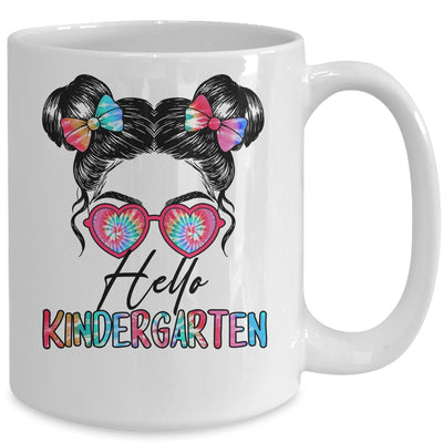 Hello Kindergarten Messy Bun Girls Tie Dye Cute Back To School Mug | teecentury