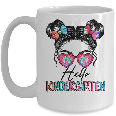 Hello Kindergarten Messy Bun Girls Tie Dye Cute Back To School Mug | teecentury