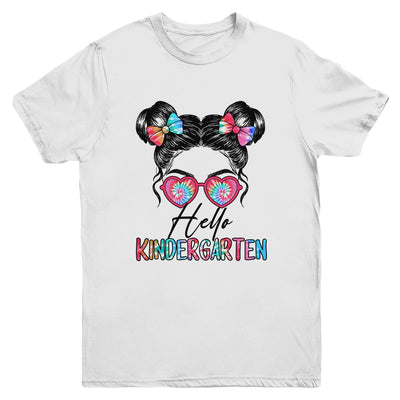 Hello Kindergarten Messy Bun Girls Tie Dye Cute Back To School Youth Shirt | teecentury