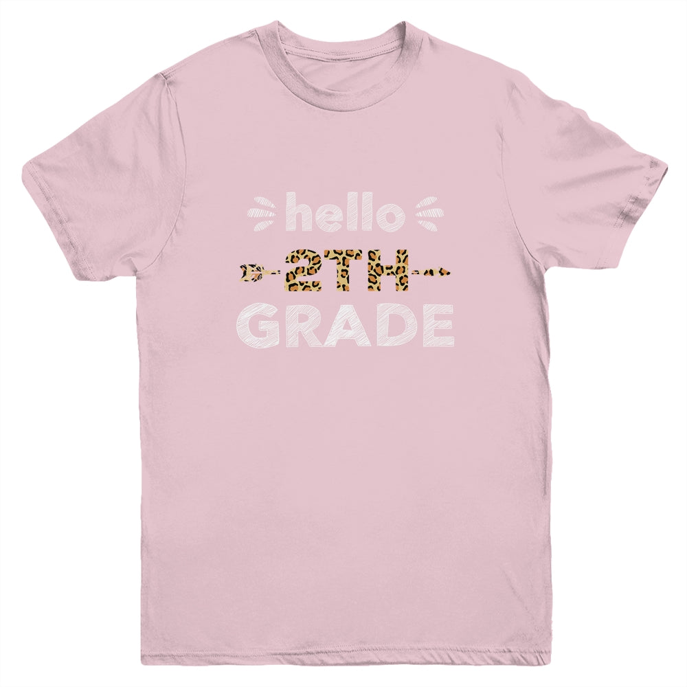 Hello Second Grade Back To School 1st Day Leopard Kids Youth Youth Shirt | Teecentury.com