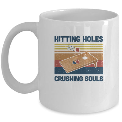 Hitting Holes And Crushing Souls Cornhole Vintage Retro Mug Coffee Mug | Teecentury.com