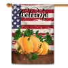Home Welcome Fall Flag Quote Patriotic House Rustic Autumn Harvest Pumpkin Primitive Vintage Seasonal Flag | Teecentury.com