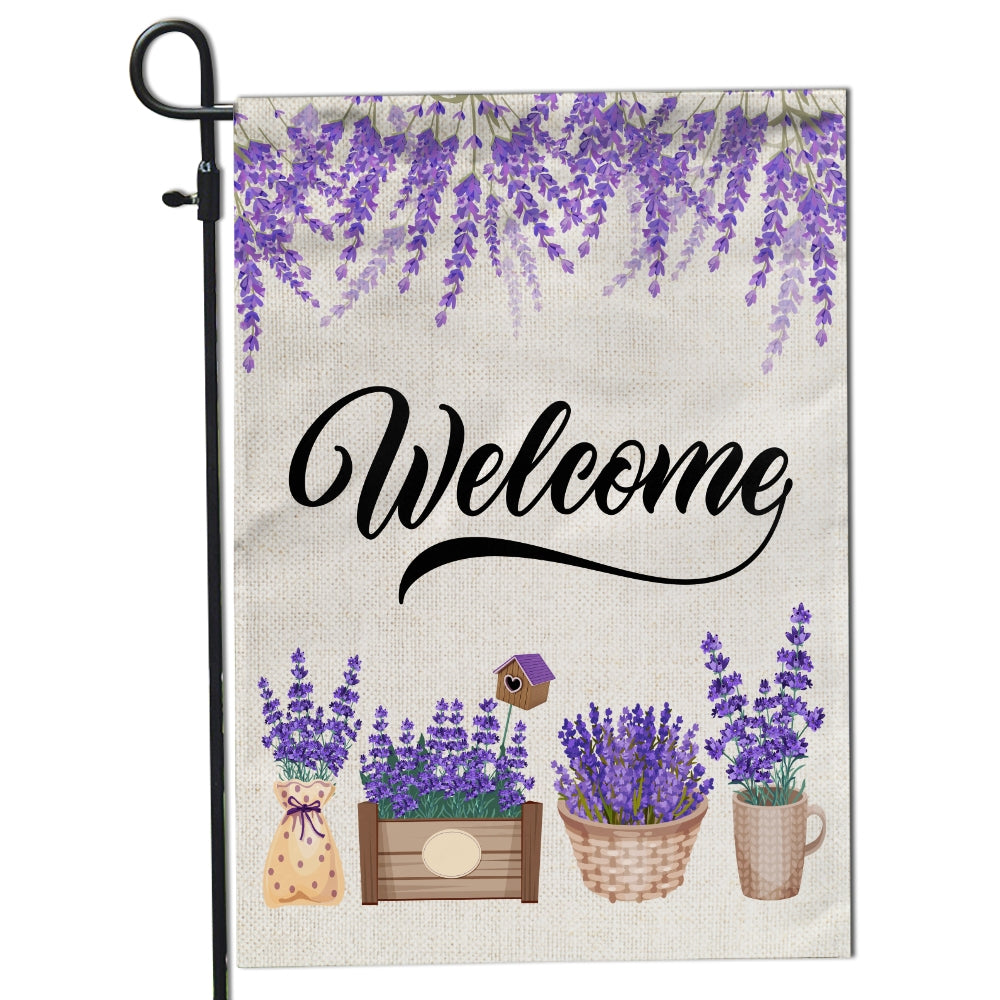 Home Welcome Lavender Flag Monogram Garden for Summer Flag | Teecentury.com