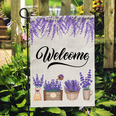 Home Welcome Lavender Flag Monogram Garden for Summer Flag | Teecentury.com