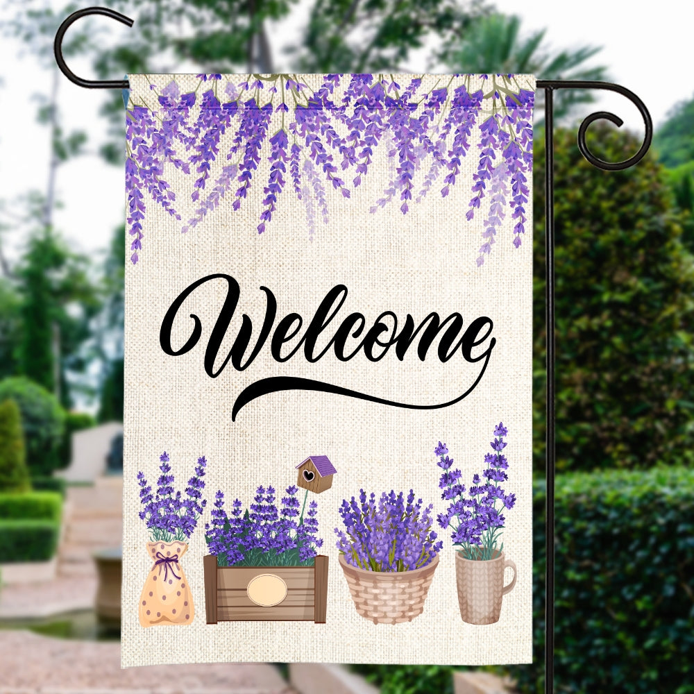 Home Welcome Lavender Flag Monogram Garden for Summer Flag | Teecentury.com
