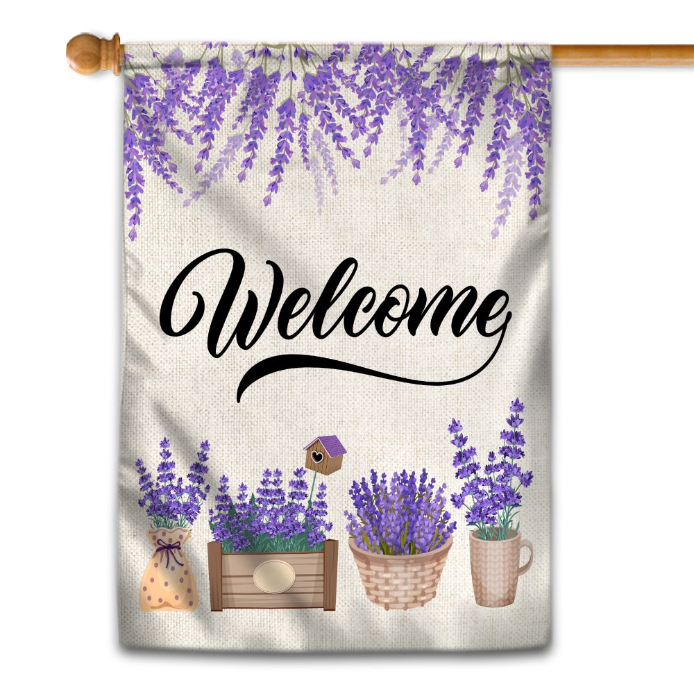 Home Welcome Lavender Flag Monogram Garden for Summer Flag | Teecentury.com