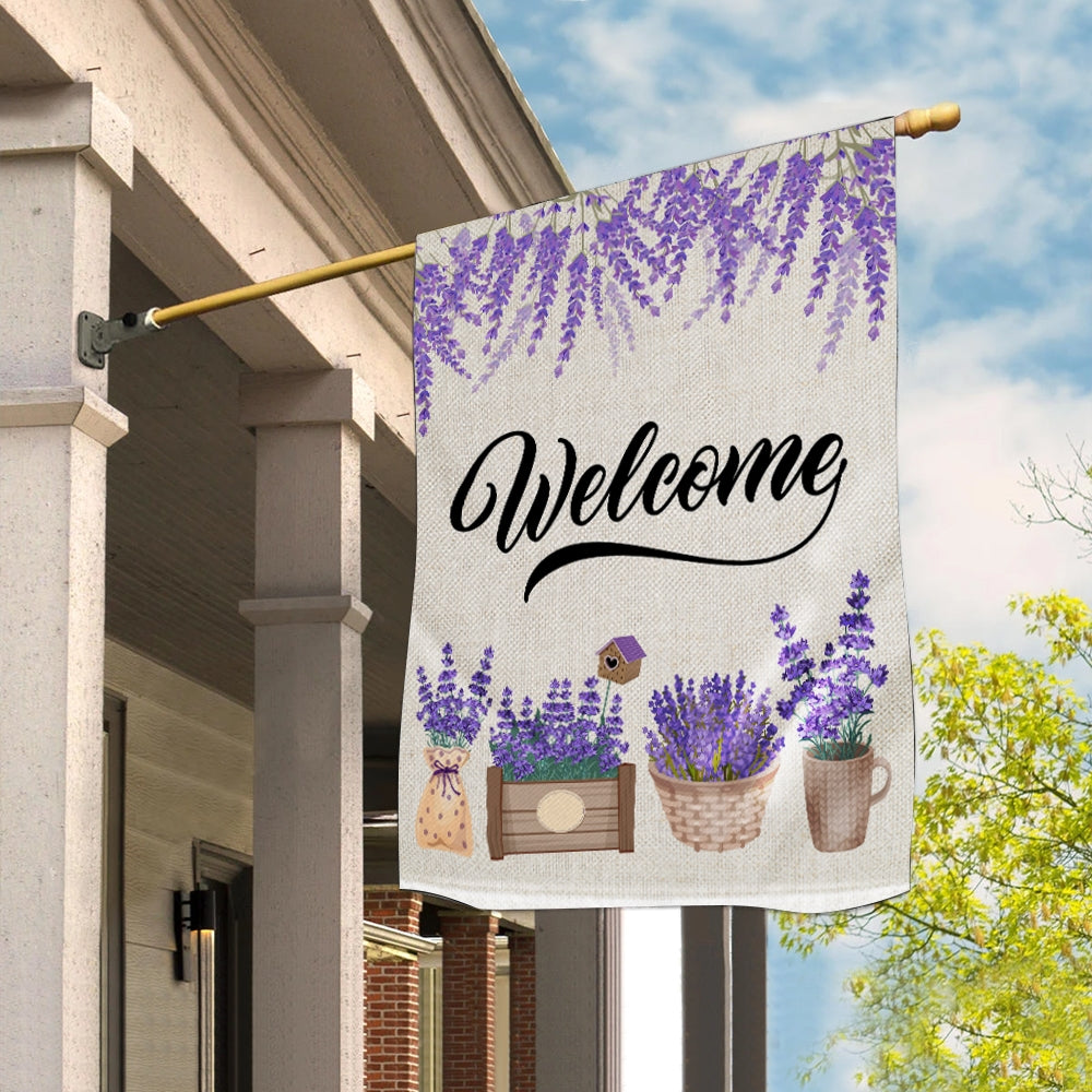 Home Welcome Lavender Flag Monogram Garden for Summer Flag | Teecentury.com