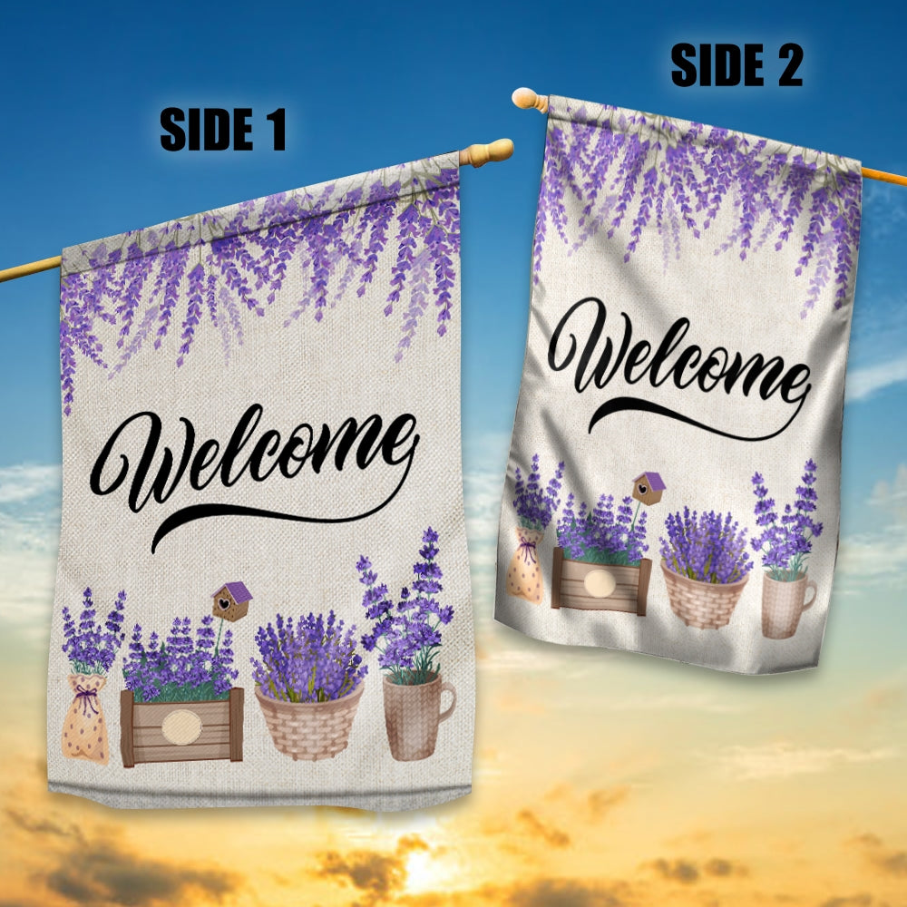 Home Welcome Lavender Flag Monogram Garden for Summer Flag | Teecentury.com