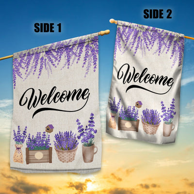 Home Welcome Lavender Flag Monogram Garden for Summer Flag | Teecentury.com