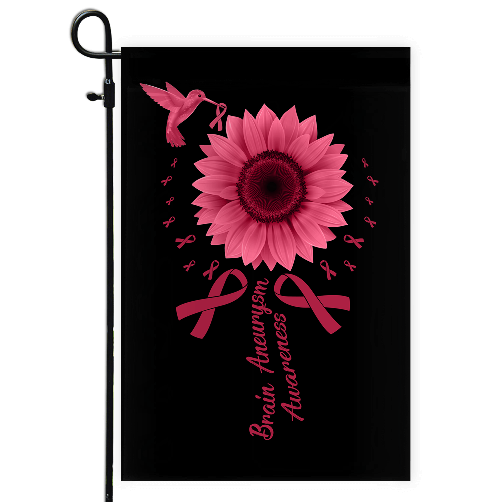 Hummingbird Sunflower Brain Aneurysm Awareness Flag Burgundy Ribbon Flag | Teecentury.com