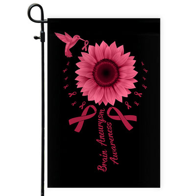 Hummingbird Sunflower Brain Aneurysm Awareness Flag Burgundy Ribbon Flag | Teecentury.com