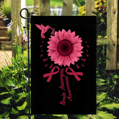 Hummingbird Sunflower Brain Aneurysm Awareness Flag Burgundy Ribbon Flag | Teecentury.com
