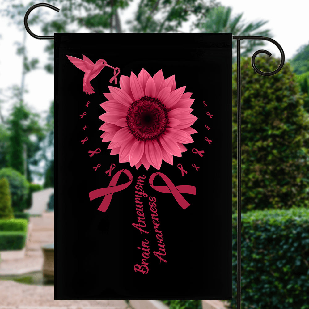 Hummingbird Sunflower Brain Aneurysm Awareness Flag Burgundy Ribbon Flag | Teecentury.com