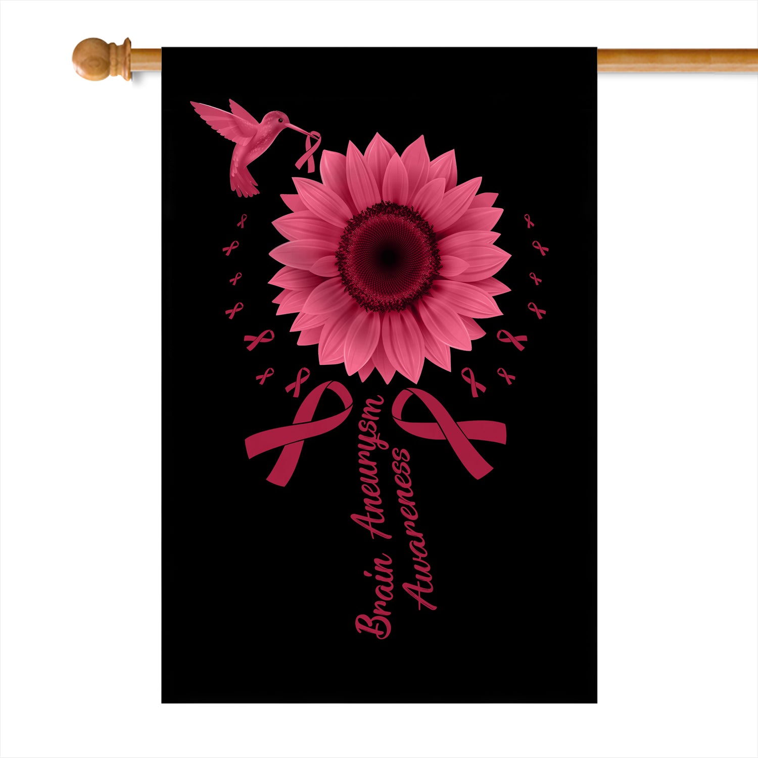 Hummingbird Sunflower Brain Aneurysm Awareness Flag Burgundy Ribbon Flag | Teecentury.com