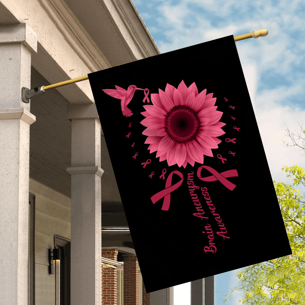 Hummingbird Sunflower Brain Aneurysm Awareness Flag Burgundy Ribbon Flag | Teecentury.com