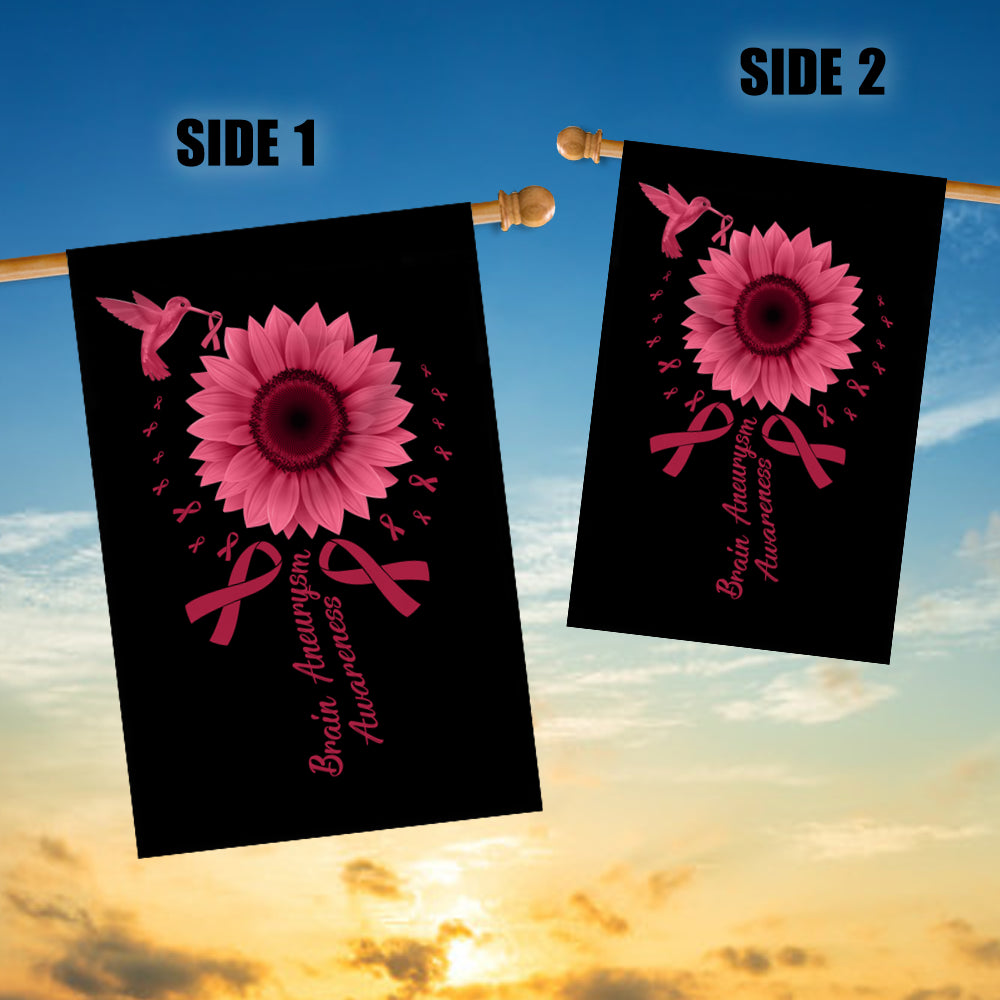 Hummingbird Sunflower Brain Aneurysm Awareness Flag Burgundy Ribbon Flag | Teecentury.com