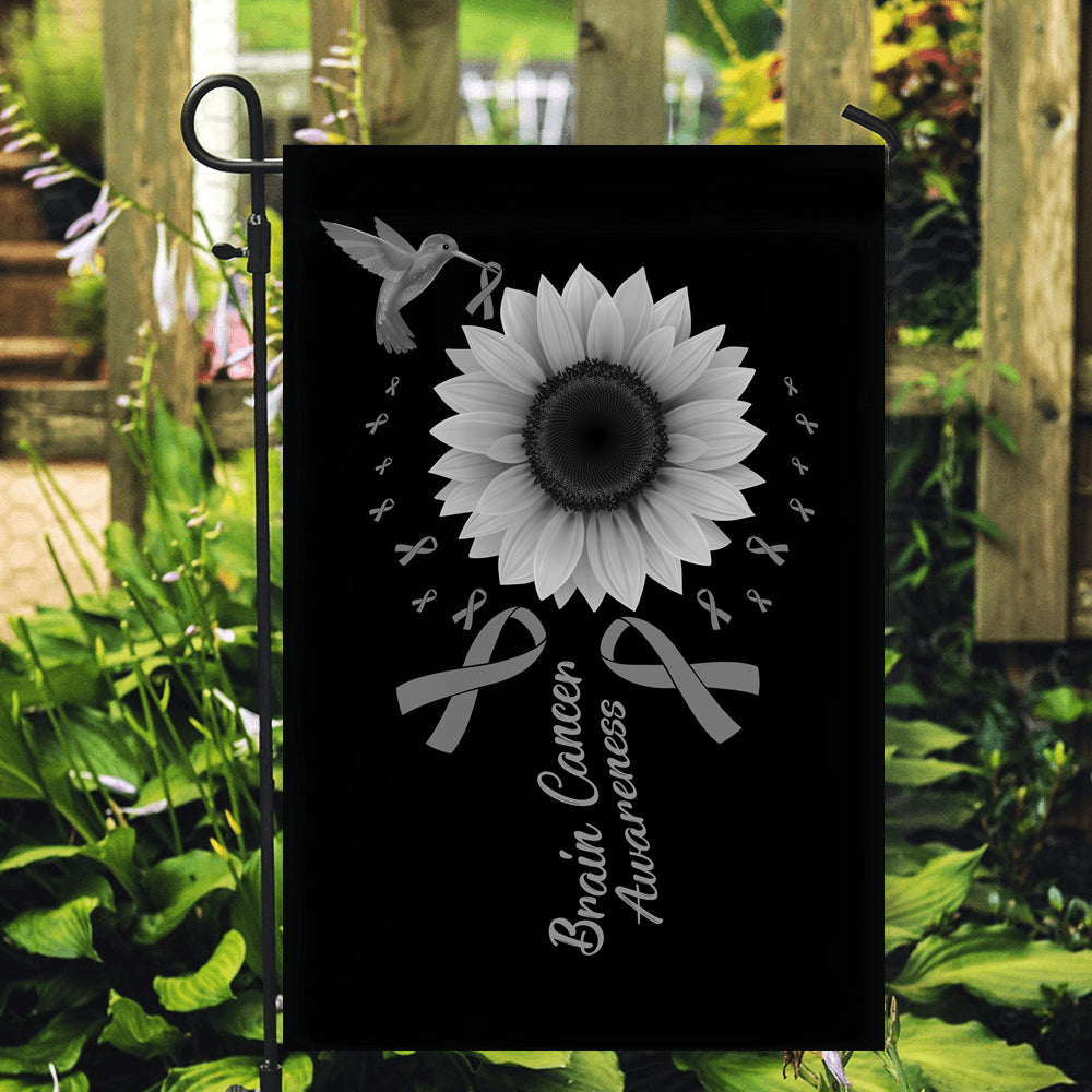 Hummingbird Sunflower Brain Cancer Awareness Flag Grey Ribbon Flag | Teecentury.com