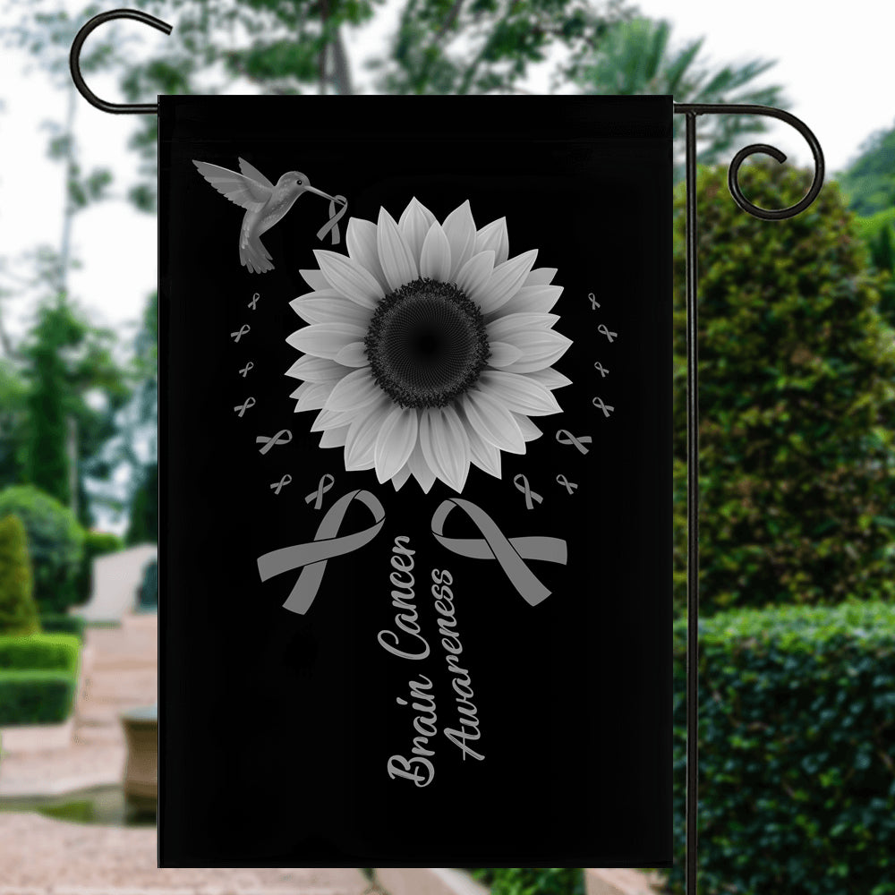 Hummingbird Sunflower Brain Cancer Awareness Flag Grey Ribbon Flag | Teecentury.com