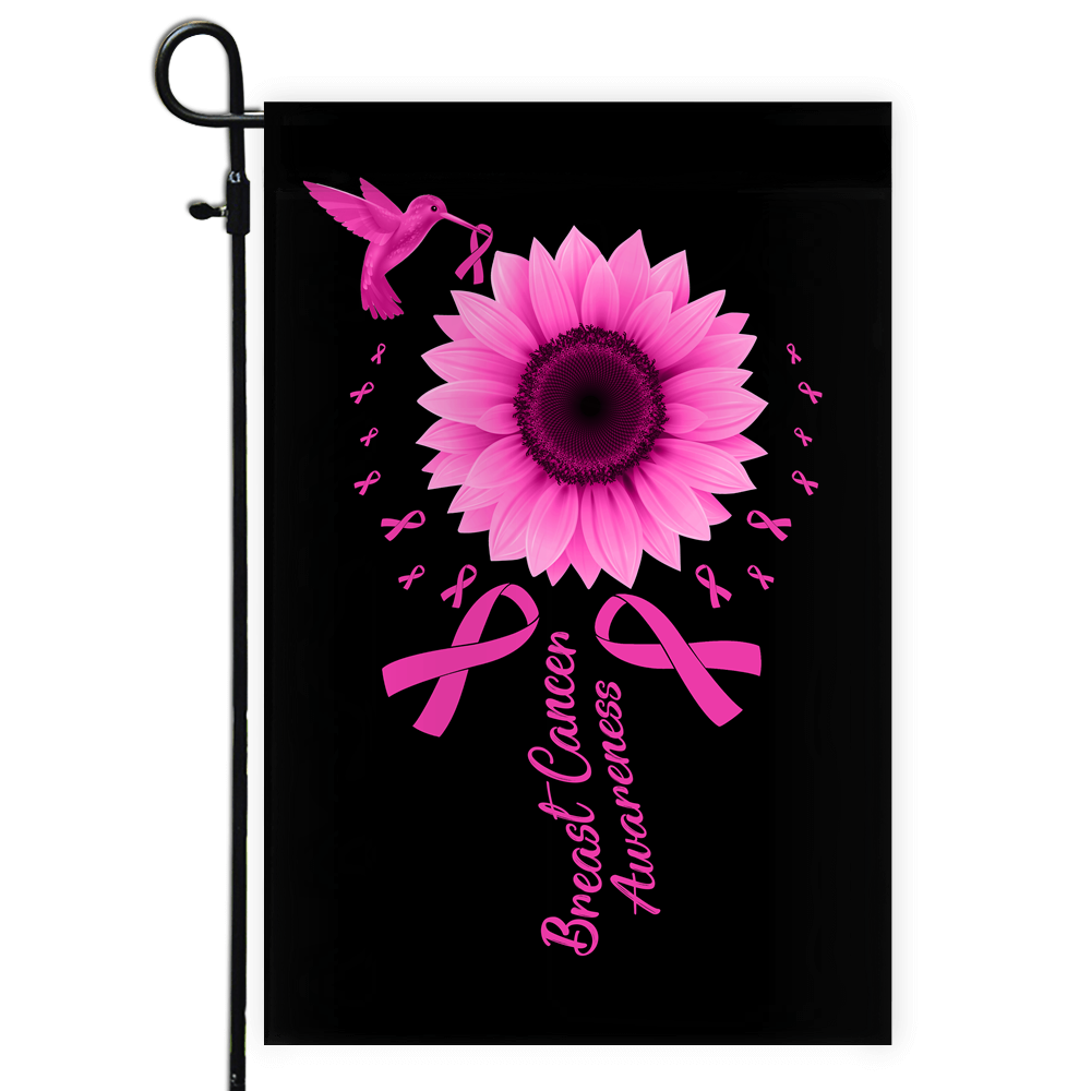 Hummingbird Sunflower Breast Cancer Awareness Flag Pink Ribbon Flag | Teecentury.com