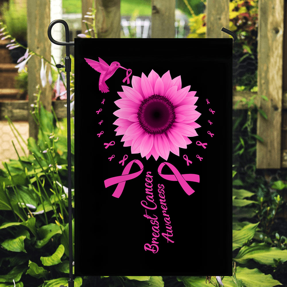 Hummingbird Sunflower Breast Cancer Awareness Flag Pink Ribbon Flag | Teecentury.com