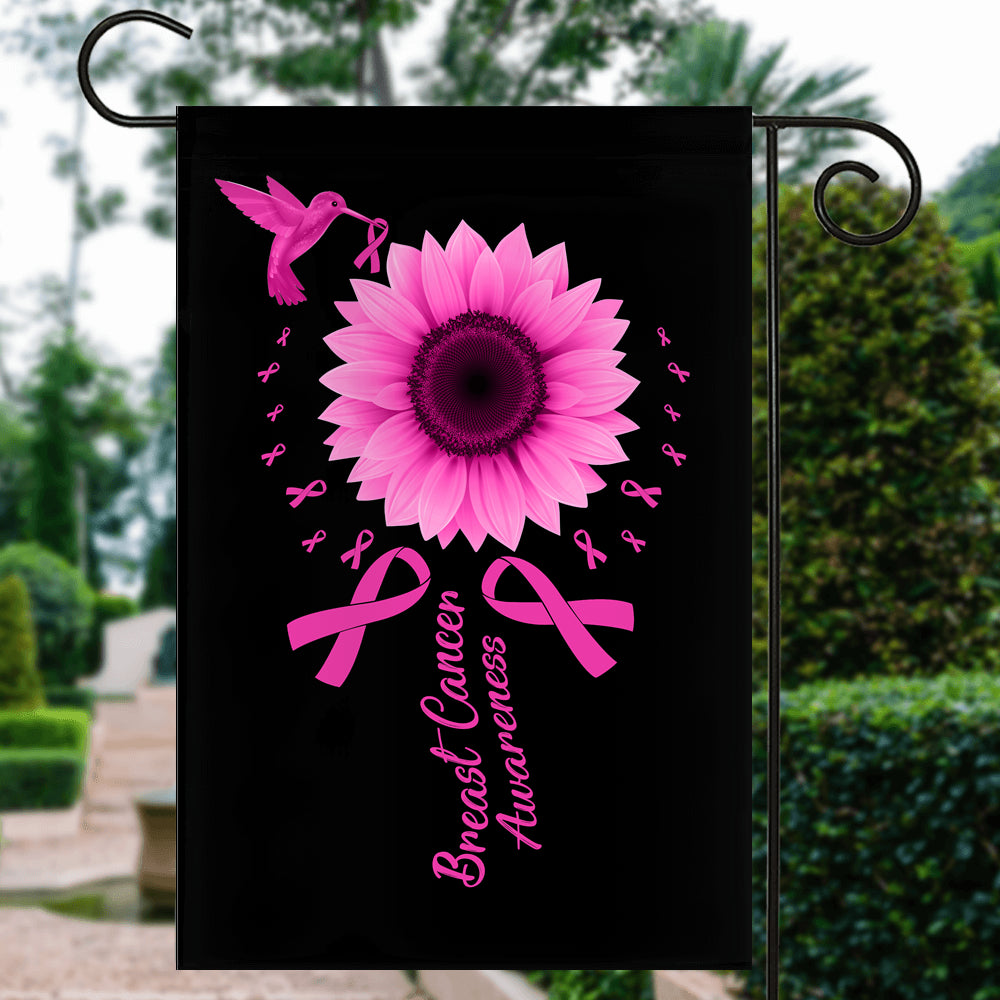 Hummingbird Sunflower Breast Cancer Awareness Flag Pink Ribbon Flag | Teecentury.com