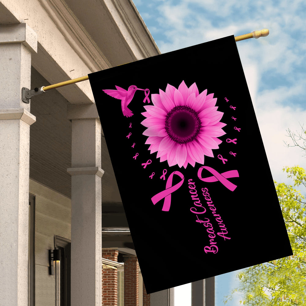 Hummingbird Sunflower Breast Cancer Awareness Flag Pink Ribbon Flag | Teecentury.com