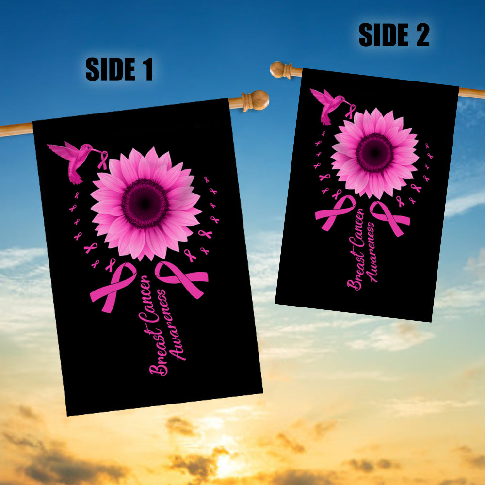 Hummingbird Sunflower Breast Cancer Awareness Flag Pink Ribbon Flag | Teecentury.com