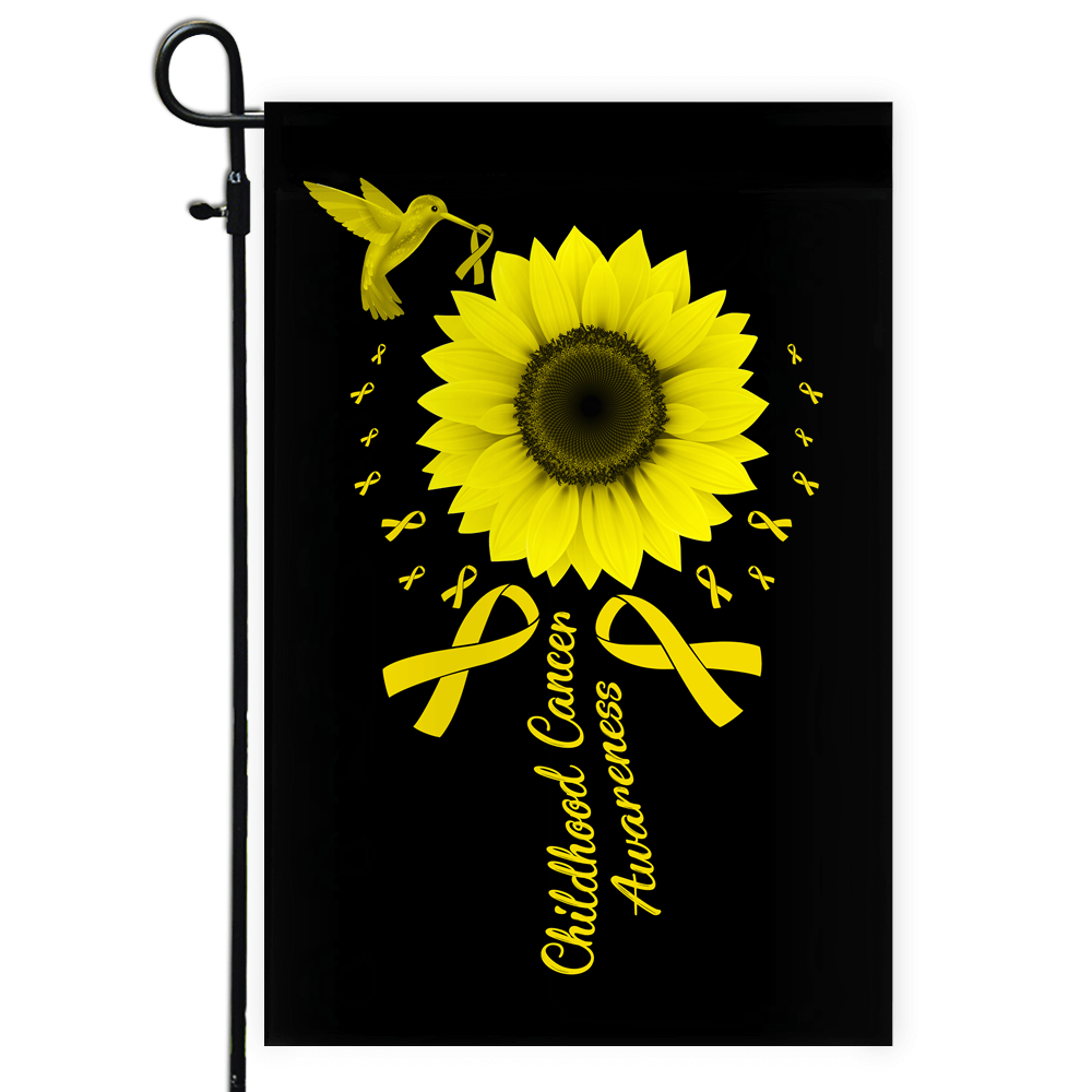 Hummingbird Sunflower Childhood Cancer Awareness Flag Gold Ribbon Flag | Teecentury.com