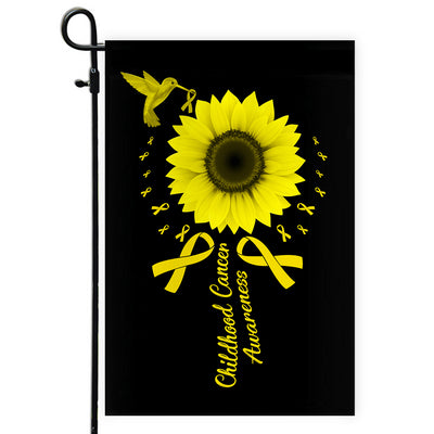 Hummingbird Sunflower Childhood Cancer Awareness Flag Gold Ribbon Flag | Teecentury.com
