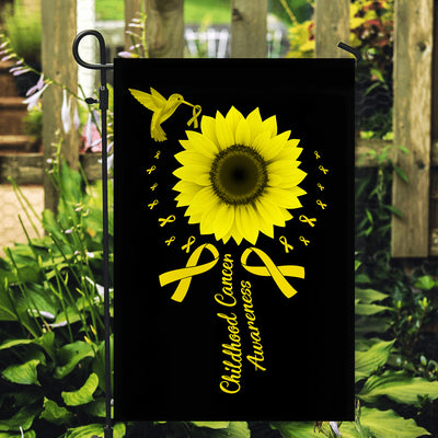 Hummingbird Sunflower Childhood Cancer Awareness Flag Gold Ribbon Flag | Teecentury.com
