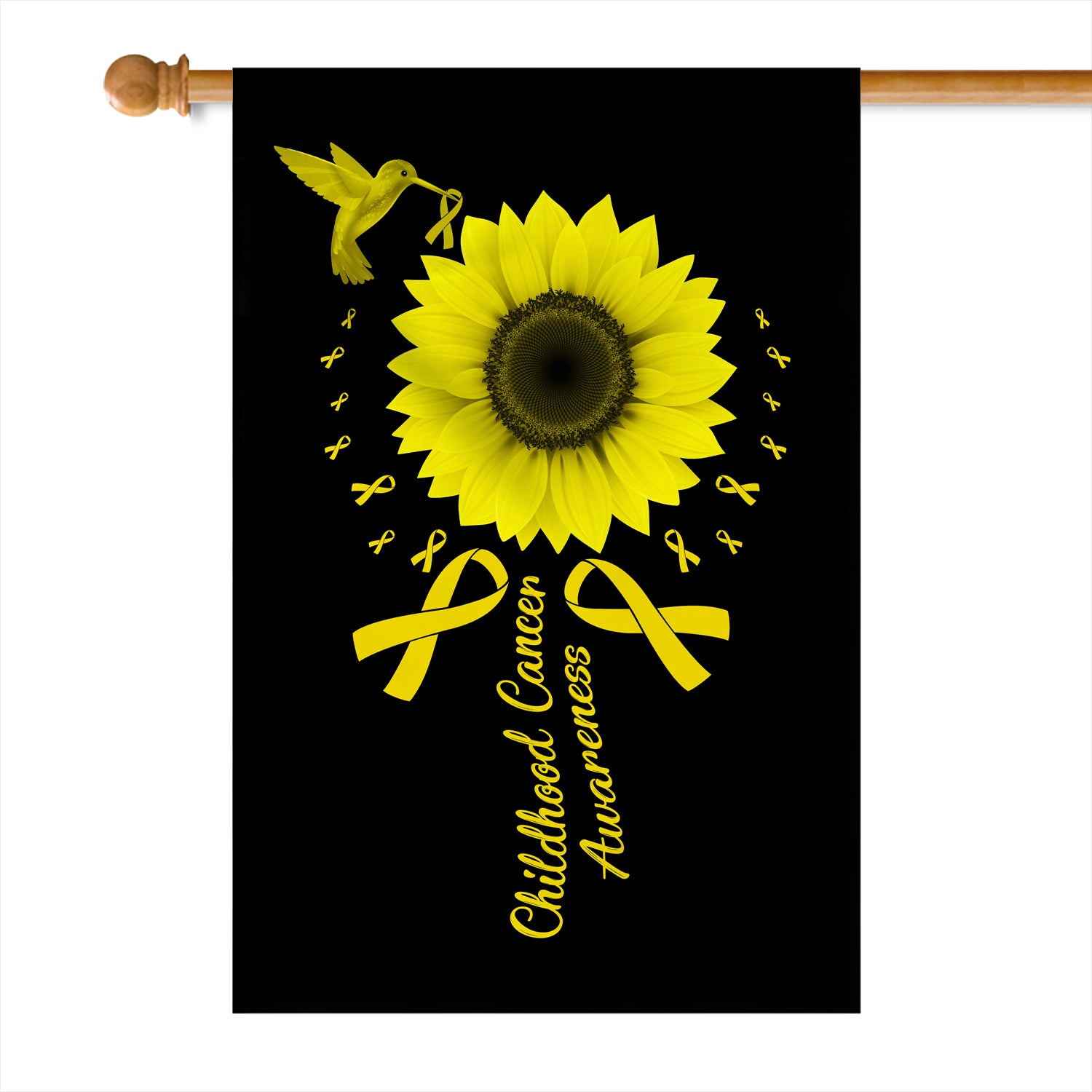 Hummingbird Sunflower Childhood Cancer Awareness Flag Gold Ribbon Flag | Teecentury.com