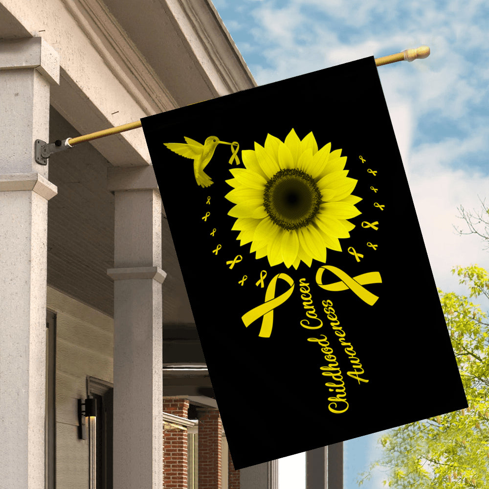 Hummingbird Sunflower Childhood Cancer Awareness Flag Gold Ribbon Flag | Teecentury.com