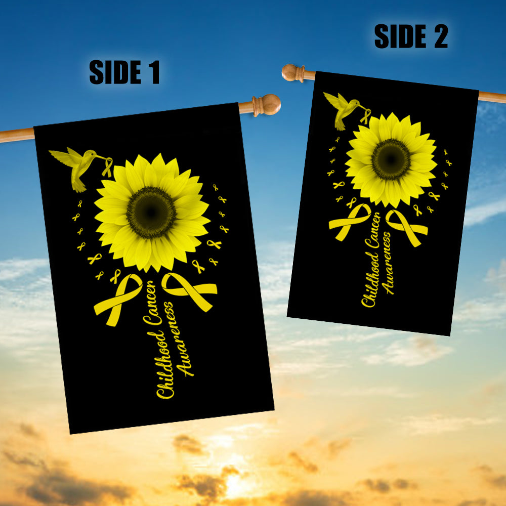 Hummingbird Sunflower Childhood Cancer Awareness Flag Gold Ribbon Flag | Teecentury.com