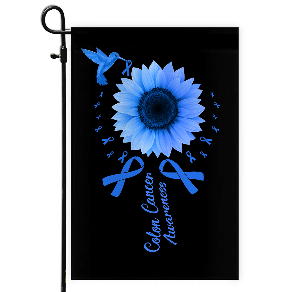 Hummingbird Sunflower Colon Cancer Awareness Flag Blue Ribbon Flag | Teecentury.com