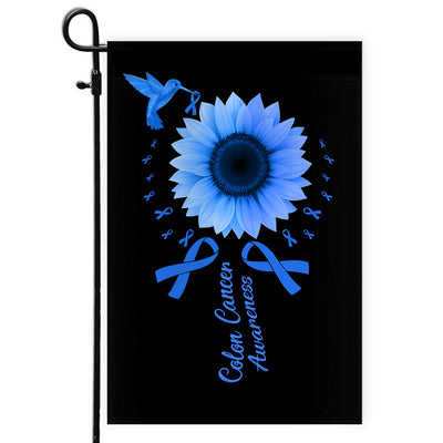 Hummingbird Sunflower Colon Cancer Awareness Flag Blue Ribbon Flag | Teecentury.com