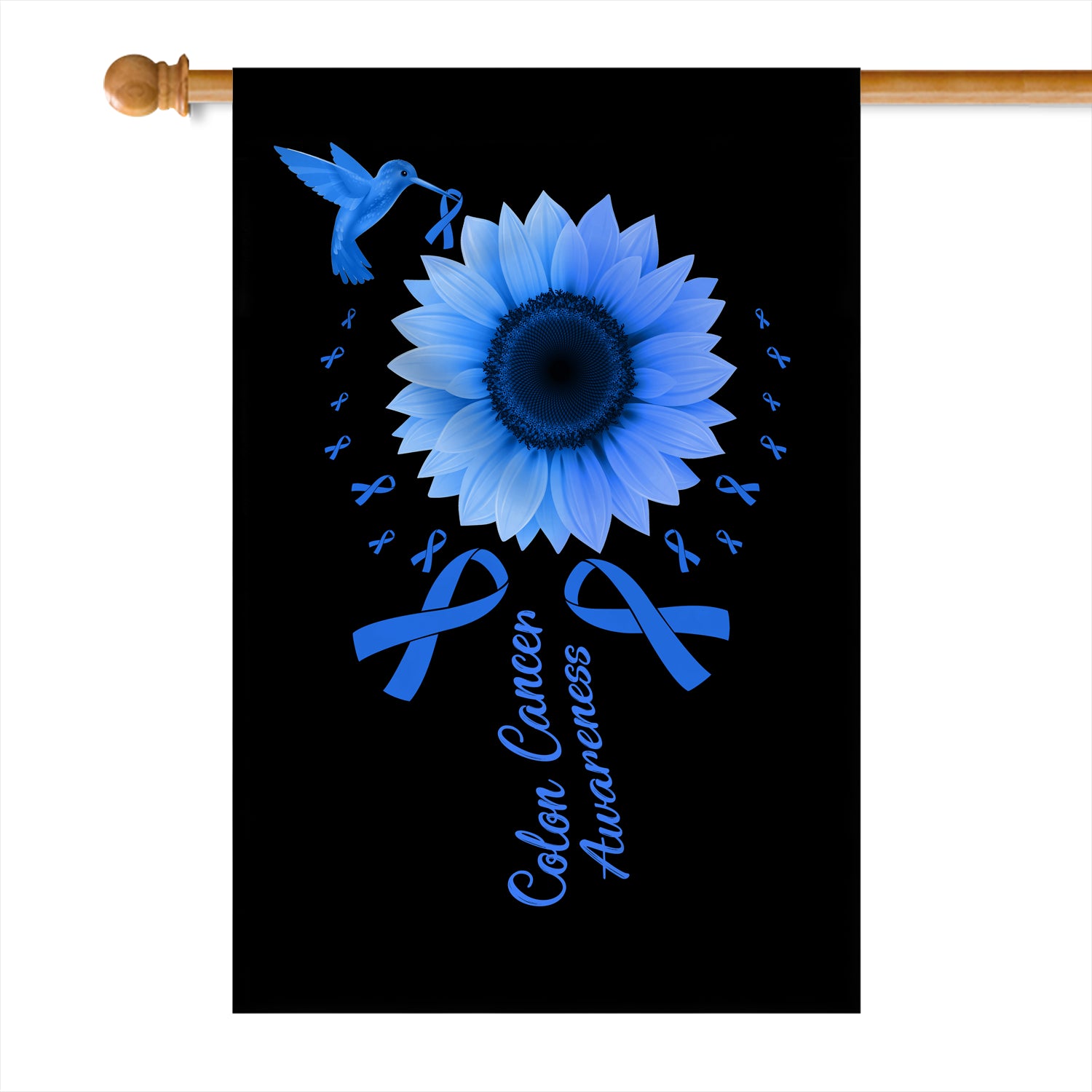 Hummingbird Sunflower Colon Cancer Awareness Flag Blue Ribbon Flag | Teecentury.com